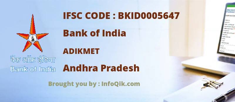 Bank of India Adikmet, Andhra Pradesh - IFSC Code