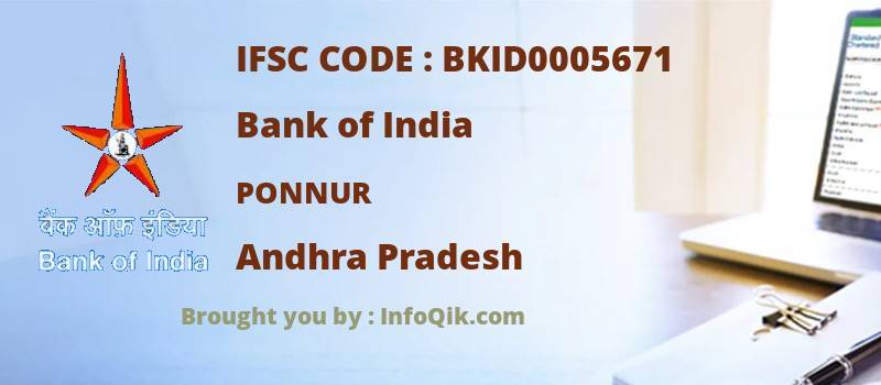 Bank of India Ponnur, Andhra Pradesh - IFSC Code