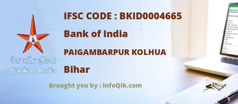 Bank of India Paigambarpur Kolhua, Bihar - IFSC Code