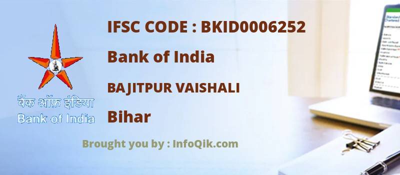 Bank of India Bajitpur Vaishali, Bihar - IFSC Code