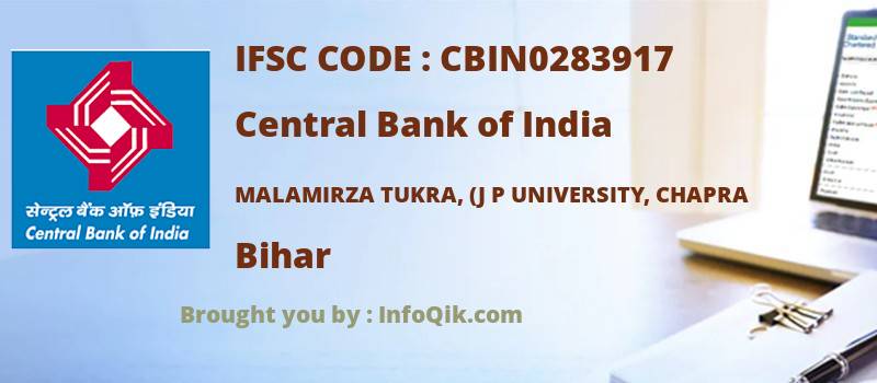 Central Bank of India Malamirza Tukra, (j P University, Chapra, Bihar - IFSC Code