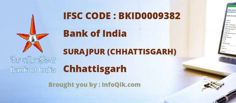 Bank of India Surajpur (chhattisgarh), Chhattisgarh - IFSC Code
