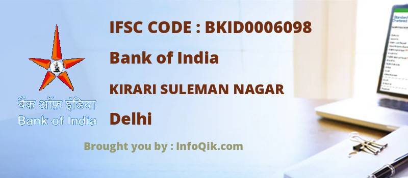 Bank of India Kirari Suleman Nagar, Delhi - IFSC Code