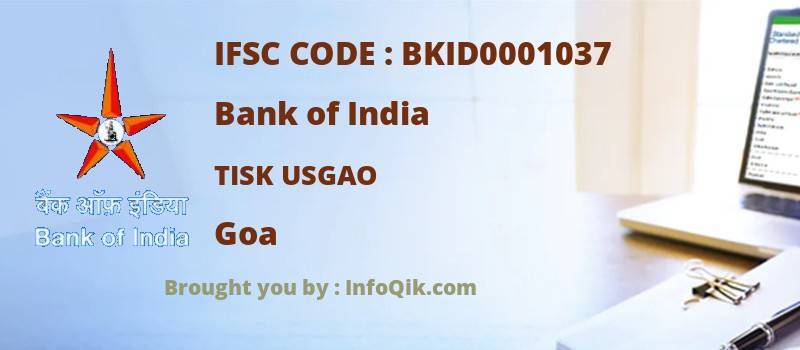 Bank of India Tisk Usgao, Goa - IFSC Code