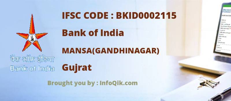 Bank of India Mansa(gandhinagar), Gujrat - IFSC Code