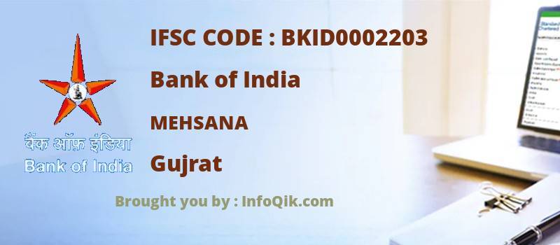Bank of India Mehsana, Gujrat - IFSC Code