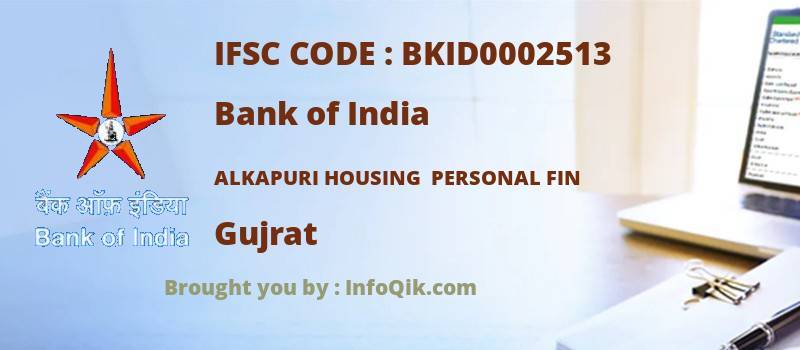 Bank of India Alkapuri Housing  Personal Fin, Gujrat - IFSC Code