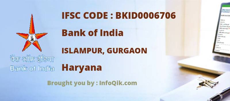 Bank of India Islampur, Gurgaon, Haryana - IFSC Code