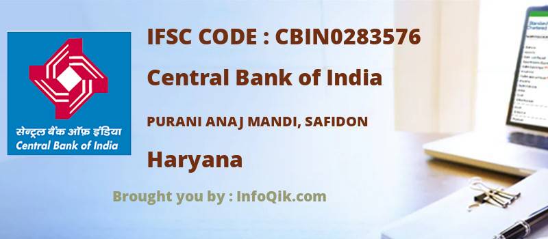 Central Bank of India Purani Anaj Mandi, Safidon, Haryana - IFSC Code