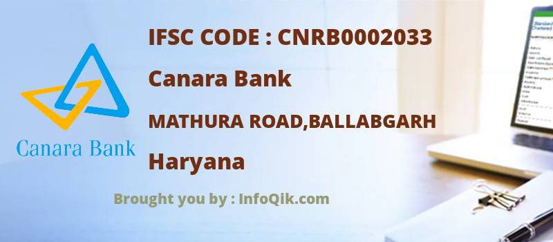 Canara Bank Mathura Road,ballabgarh, Haryana - IFSC Code