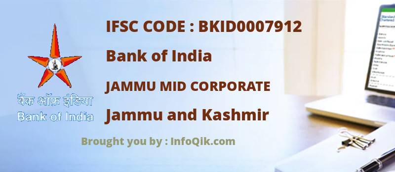 Bank of India Jammu Mid Corporate, Jammu and Kashmir - IFSC Code