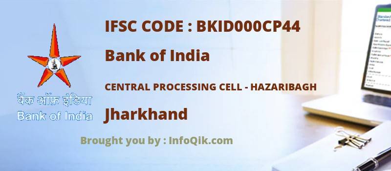 Bank of India Central Processing Cell - Hazaribagh, Jharkhand - IFSC Code