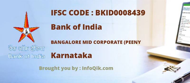 Bank of India Bangalore Mid Corporate (peeny, Karnataka - IFSC Code