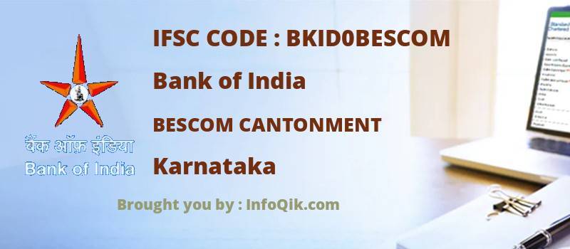 Bank of India Bescom Cantonment, Karnataka - IFSC Code