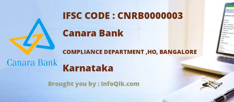 Canara Bank Compliance Department ,ho, Bangalore, Karnataka - IFSC Code