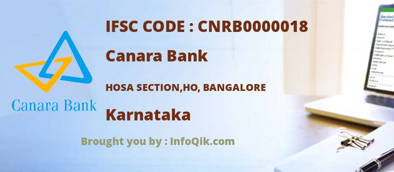 Canara Bank Hosa Section,ho, Bangalore, Karnataka - IFSC Code