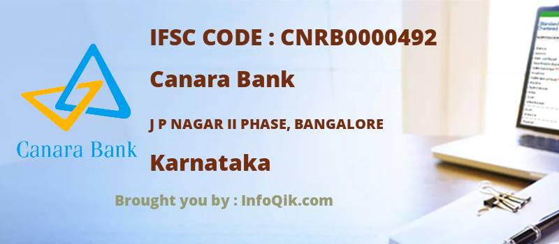 Canara Bank J P Nagar Ii Phase, Bangalore, Karnataka - IFSC Code