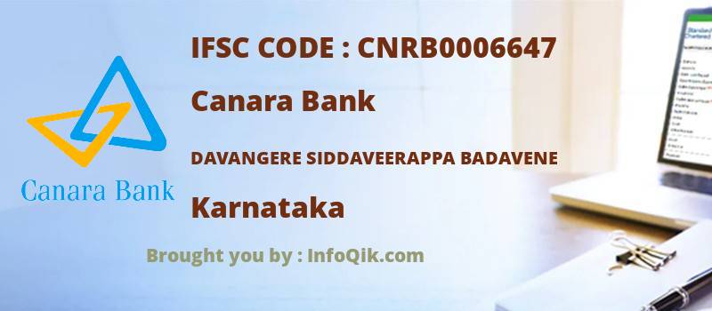 Canara Bank Davangere Siddaveerappa Badavene, Karnataka - IFSC Code
