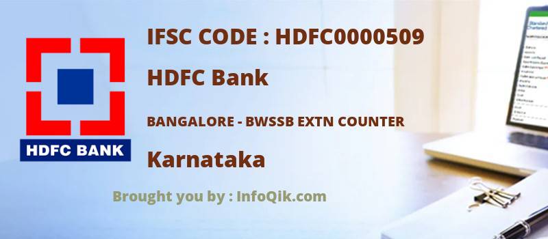 HDFC Bank Bangalore - Bwssb Extn Counter, Karnataka - IFSC Code