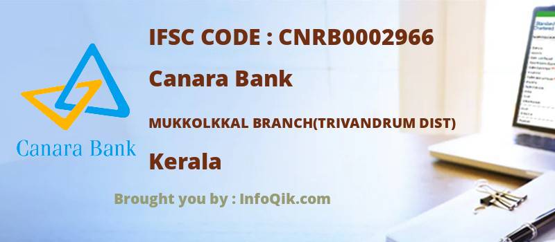 Canara Bank Mukkolkkal Branch(trivandrum Dist), Kerala - IFSC Code