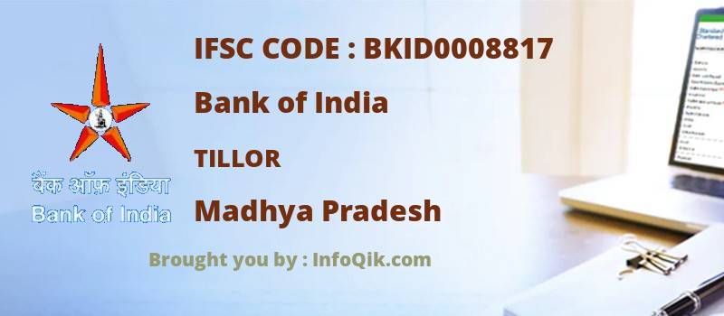 Bank of India Tillor, Madhya Pradesh - IFSC Code