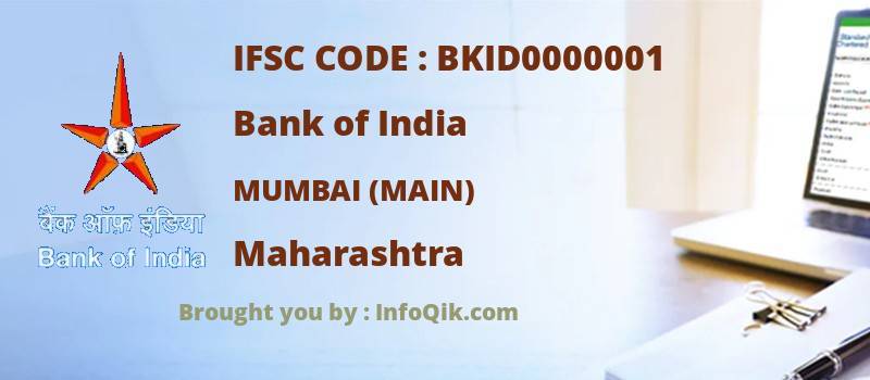 Bank of India Mumbai (main), Maharashtra - IFSC Code