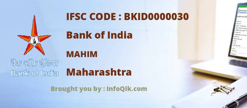 Bank of India Mahim, Maharashtra - IFSC Code