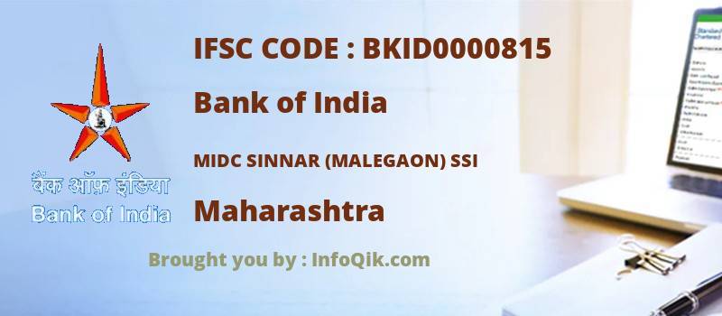 Bank of India Midc Sinnar (malegaon) Ssi, Maharashtra - IFSC Code