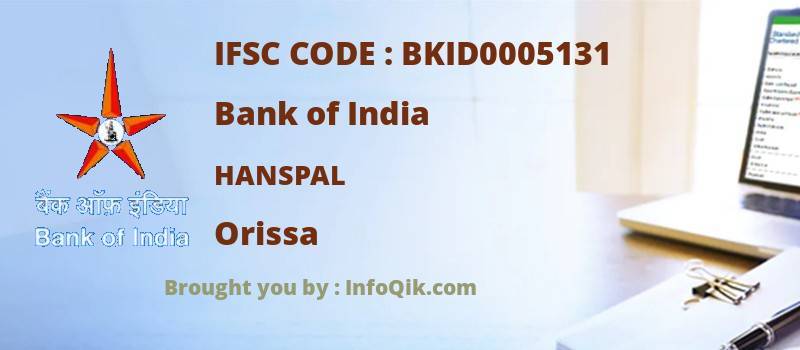 Bank of India Hanspal, Orissa - IFSC Code