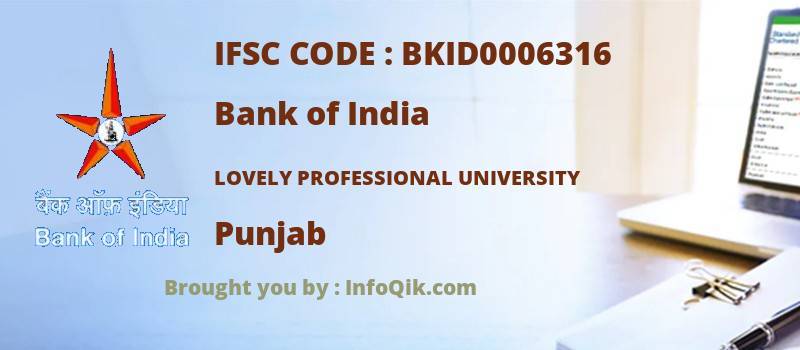 Bank of India Lovely Professional University, Punjab - IFSC Code