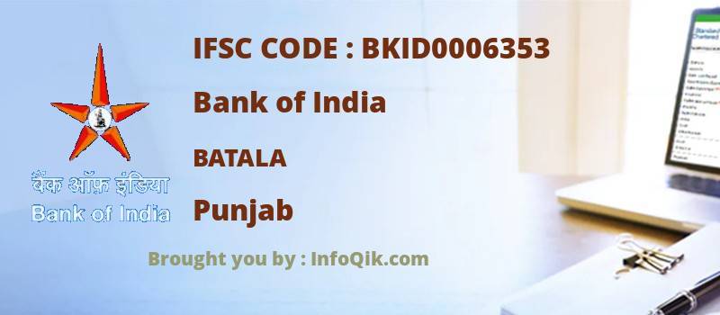 Bank of India Batala, Punjab - IFSC Code