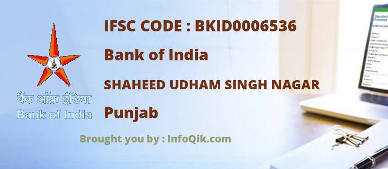 Bank of India Shaheed Udham Singh Nagar, Punjab - IFSC Code