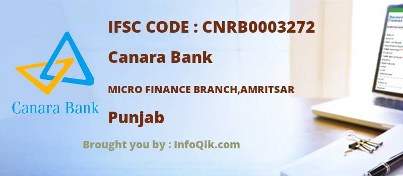 Canara Bank Micro Finance Branch,amritsar, Punjab - IFSC Code