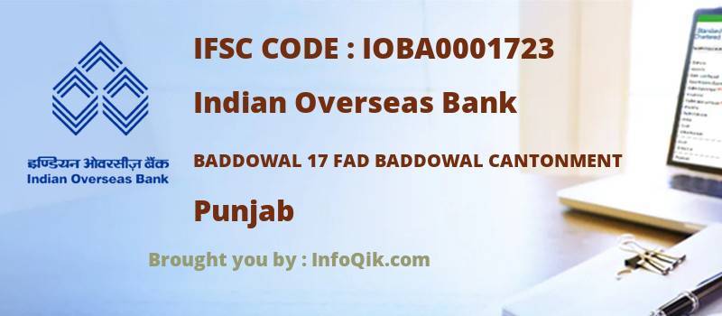 Indian Overseas Bank Baddowal 17 Fad Baddowal Cantonment, Punjab - IFSC Code