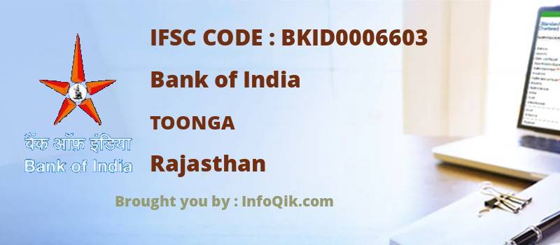 Bank of India Toonga, Rajasthan - IFSC Code