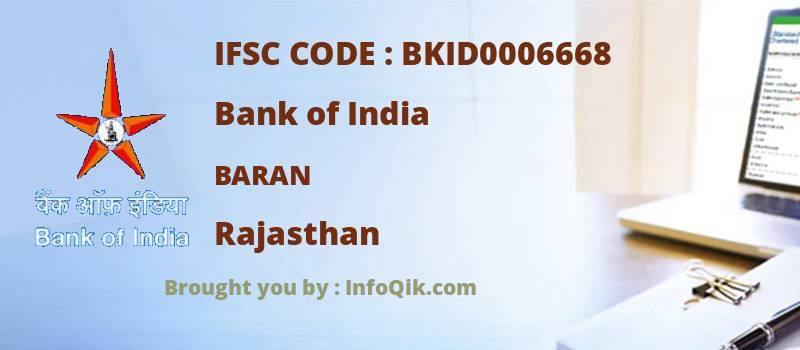 Bank of India Baran, Rajasthan - IFSC Code