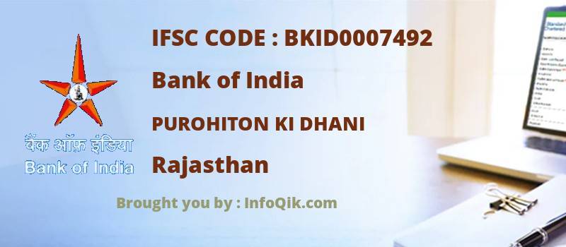 Bank of India Purohiton Ki Dhani, Rajasthan - IFSC Code