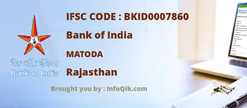 Bank of India Matoda, Rajasthan - IFSC Code