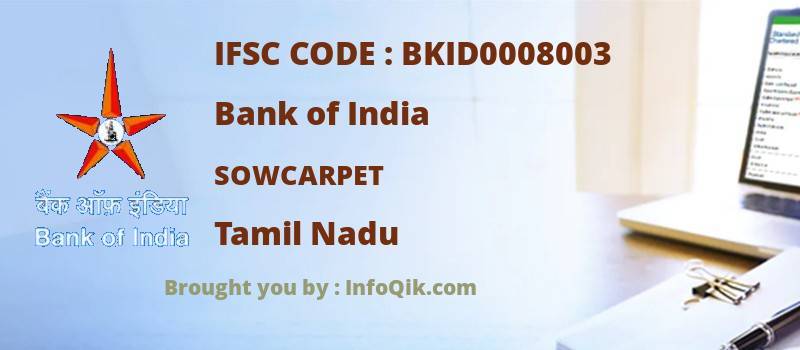 Bank of India Sowcarpet, Tamil Nadu - IFSC Code