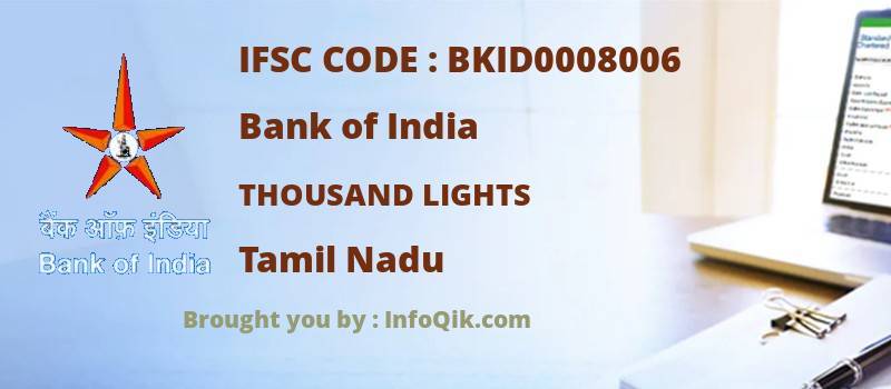 Bank of India Thousand Lights, Tamil Nadu - IFSC Code