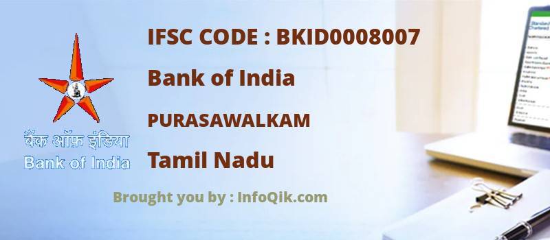 Bank of India Purasawalkam, Tamil Nadu - IFSC Code