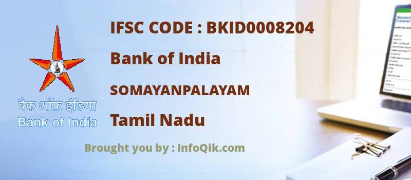 Bank of India Somayanpalayam, Tamil Nadu - IFSC Code