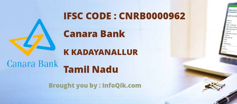 Canara Bank K Kadayanallur, Tamil Nadu - IFSC Code