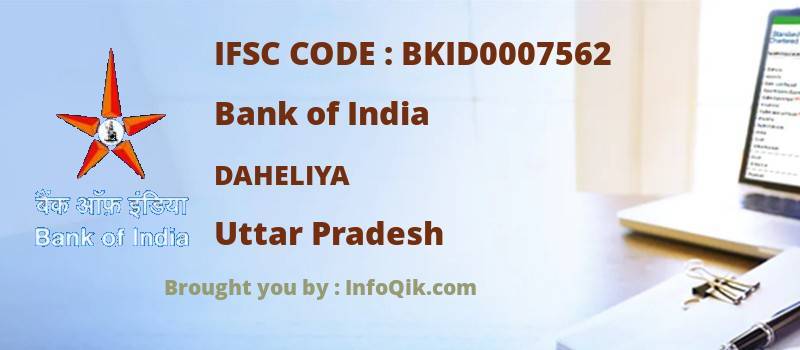 Bank of India Daheliya, Uttar Pradesh - IFSC Code